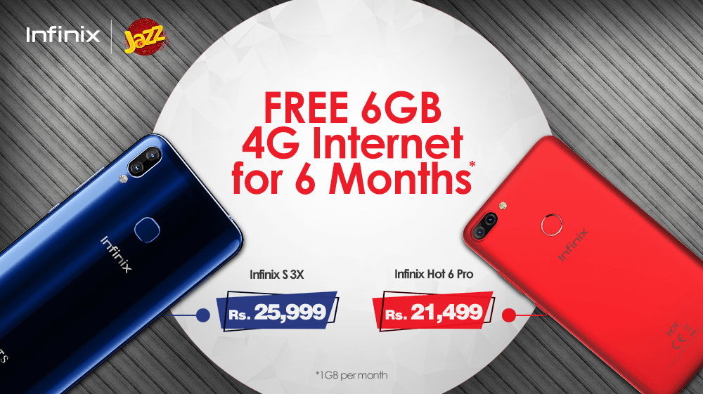 Purchase an Infinix S3X or Hot 6 Pro and Get Jazz 6GB Free Internet Data for 6 Months