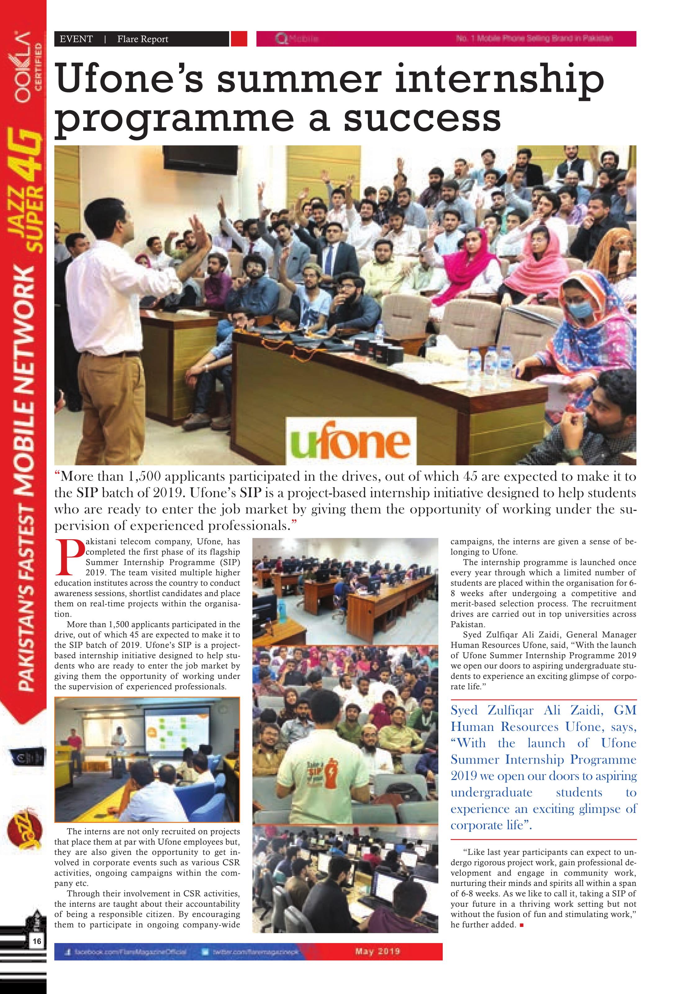 Ufone’s summer internship programme a success