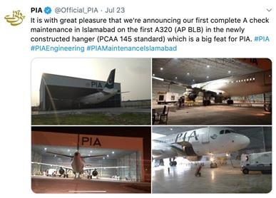 PIA’S FIRST COMPLETE “A” CHECK AT ISLAMABAD AIRPORT
