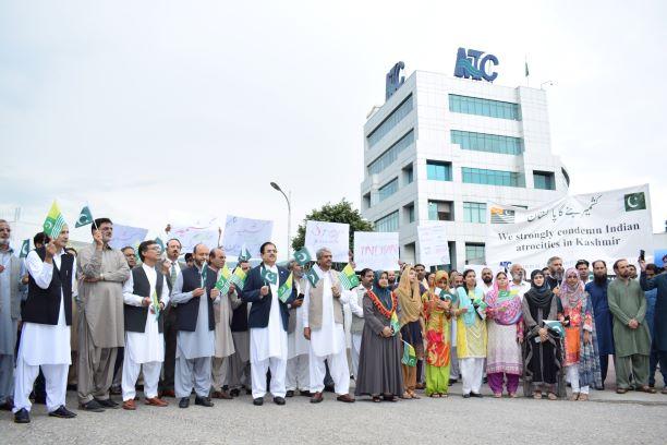 Protest against the Indian atrocities was arranged at National Telecommunication Corporation HQs Islamabad