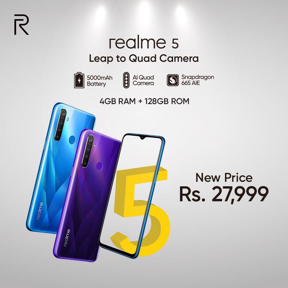 realme’s one of the best-selling device of the year realme 5 4GB RAM + 128 GB ROM variant is now available at Rs. 27,999
