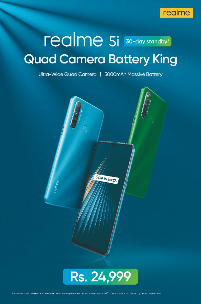 QuadCameraBatteryKing realme 5i is available on sale now at Rs. 24,999