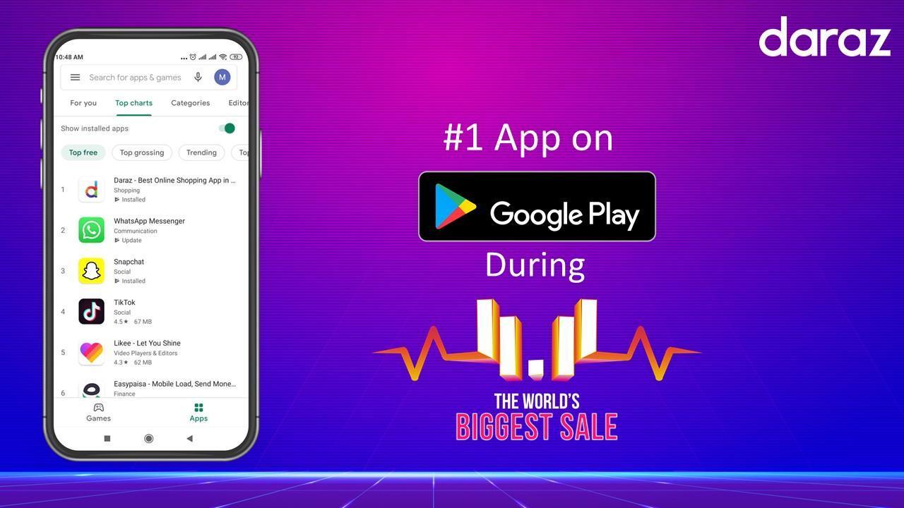 Daraz ranks as the Number 1 App on Google Play Store during 11.11 Sale