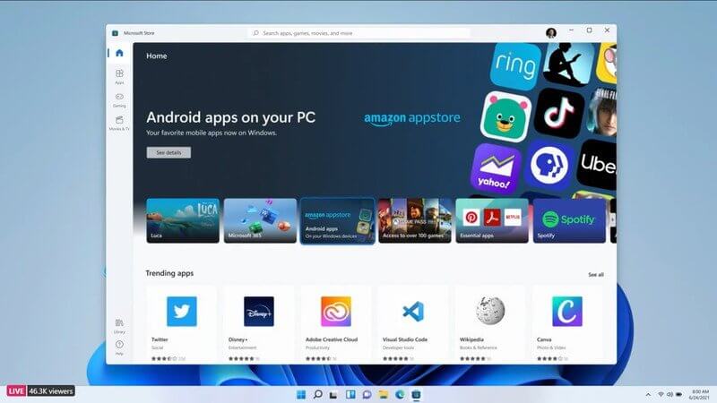 ANDROID Apps will be available on Windows 11