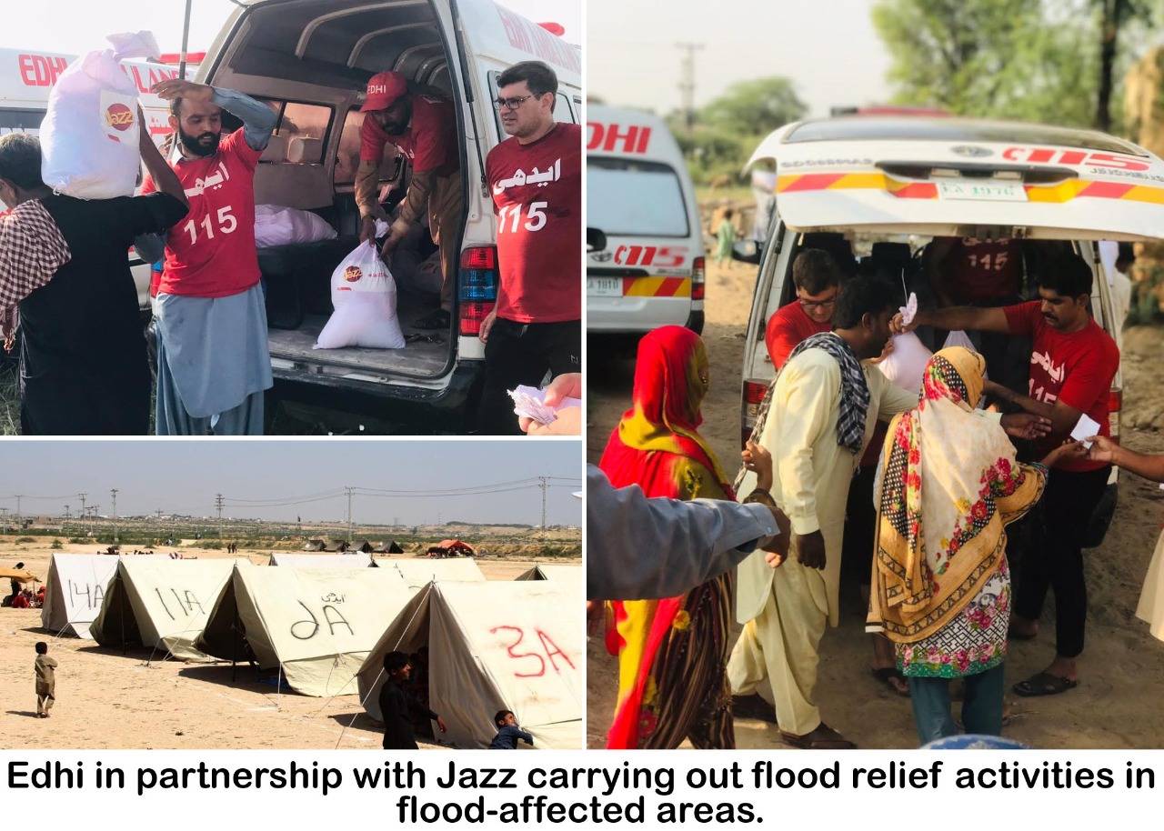 Edhi Foundation in partnership with Jazz provides flood assistance to flood affected families