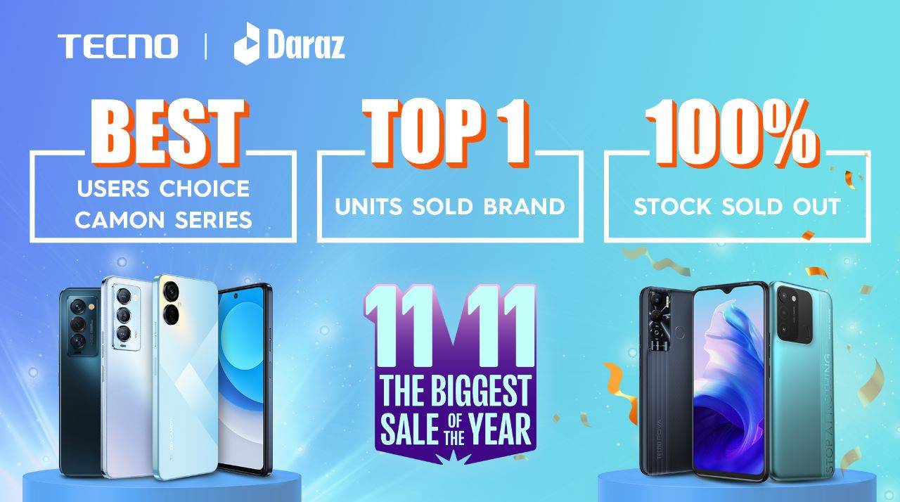 TECNO MOBILE bagged TOP#1 ranking in mobile units sold in Daraz 11:11 sale