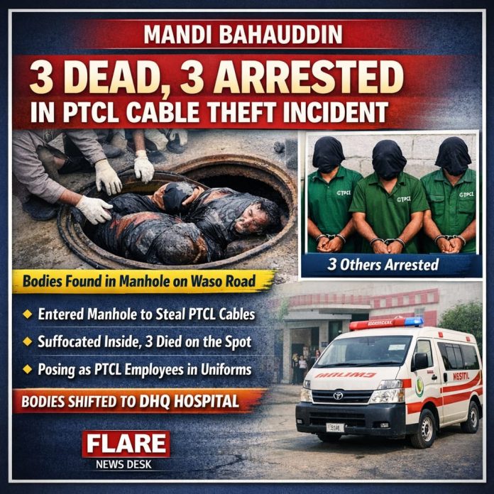 Three Dead, Three Arrested After Suffocation in Manhole During Alleged PTCL Cable Theft in Mandi Bahauddin Three Dead, Three Arrested After Suffocation in Manhole During Alleged PTCL Cable Theft in Mandi Bahauddin