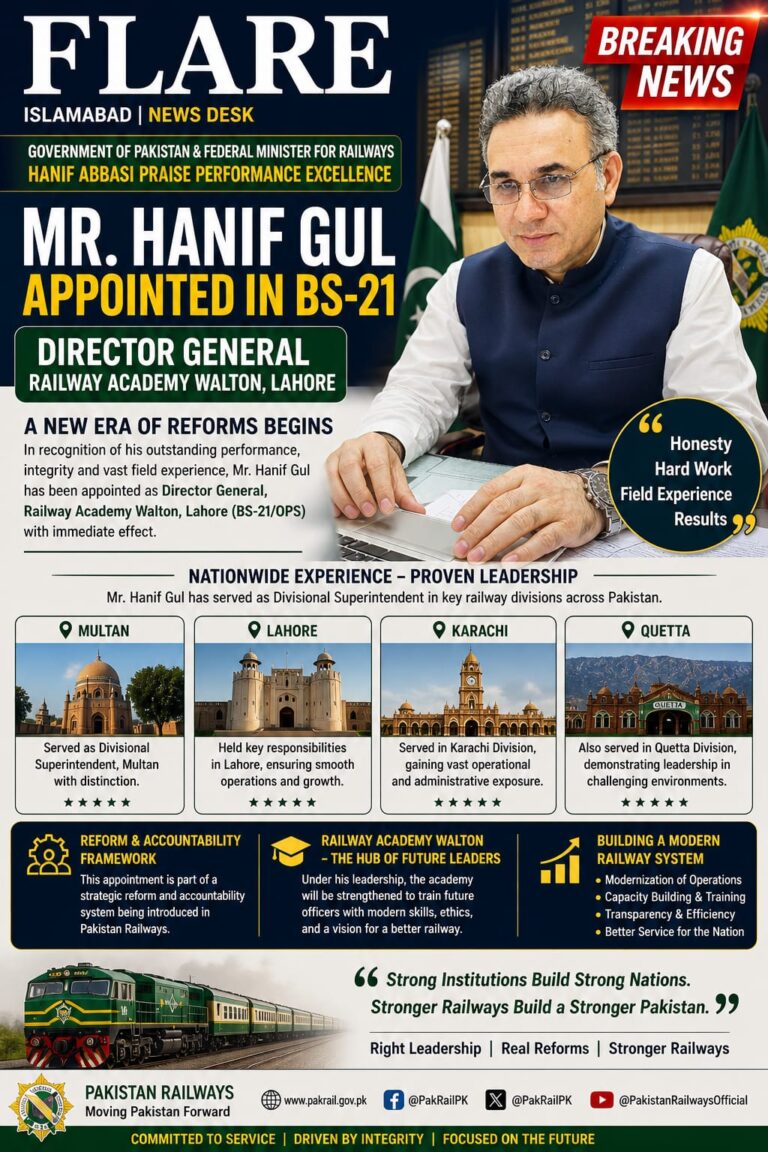 Major Move in Pakistan Railways — Hanif Gul Promoted to BS-21