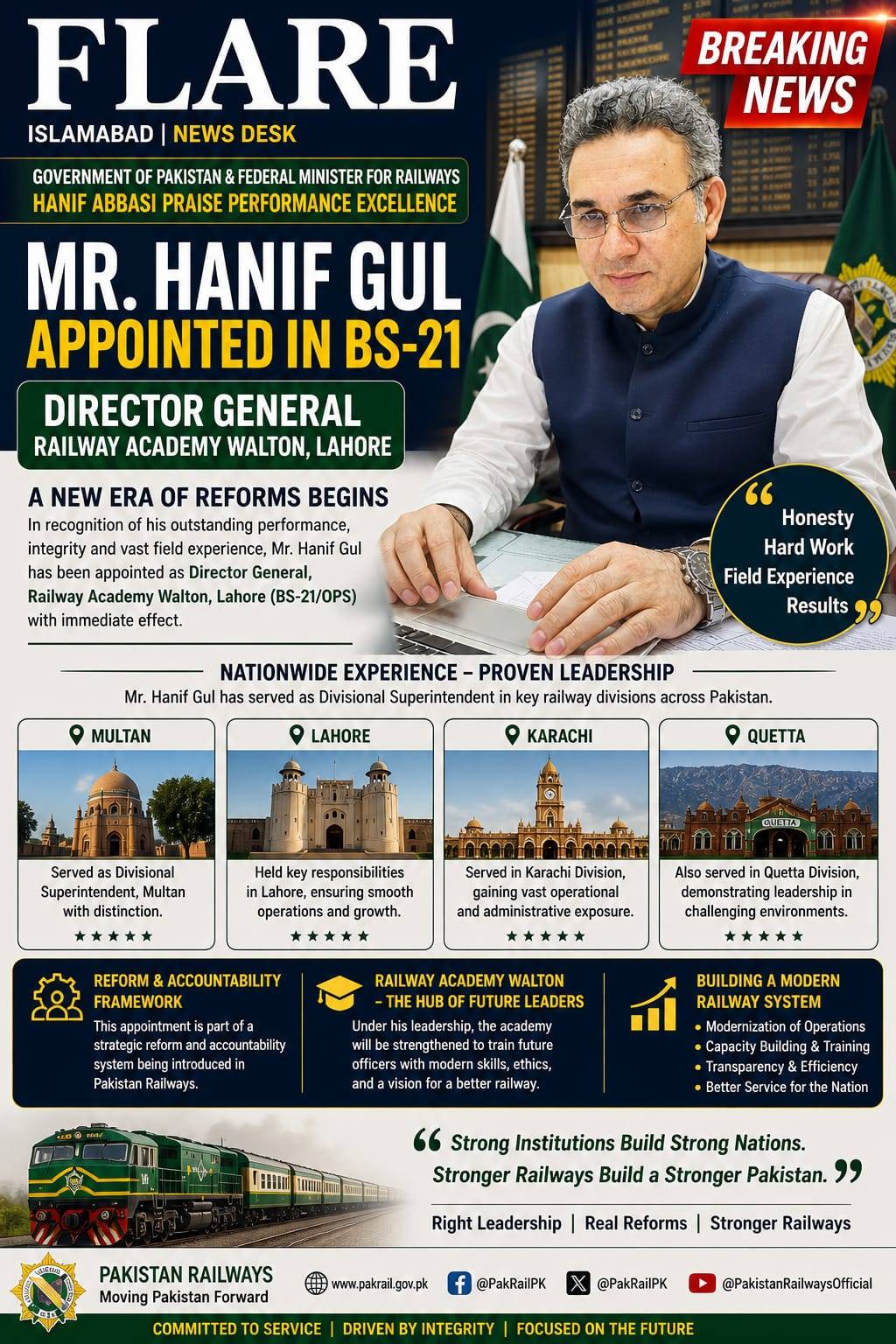 Pakistan Hanif R Major Move in Pakistan Railways — Hanif Gul Promoted to BS-21 | Flare