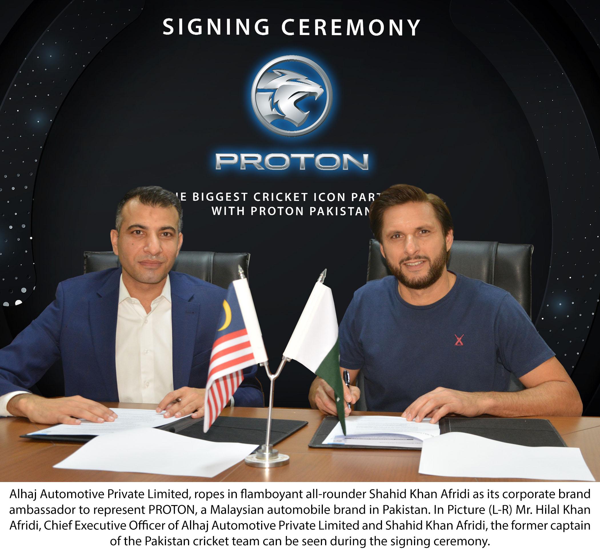 Alhaj Automotive Private Limited ropes in flamboyant all-rounder Shahid Afridi as brand ambassador for PROTON