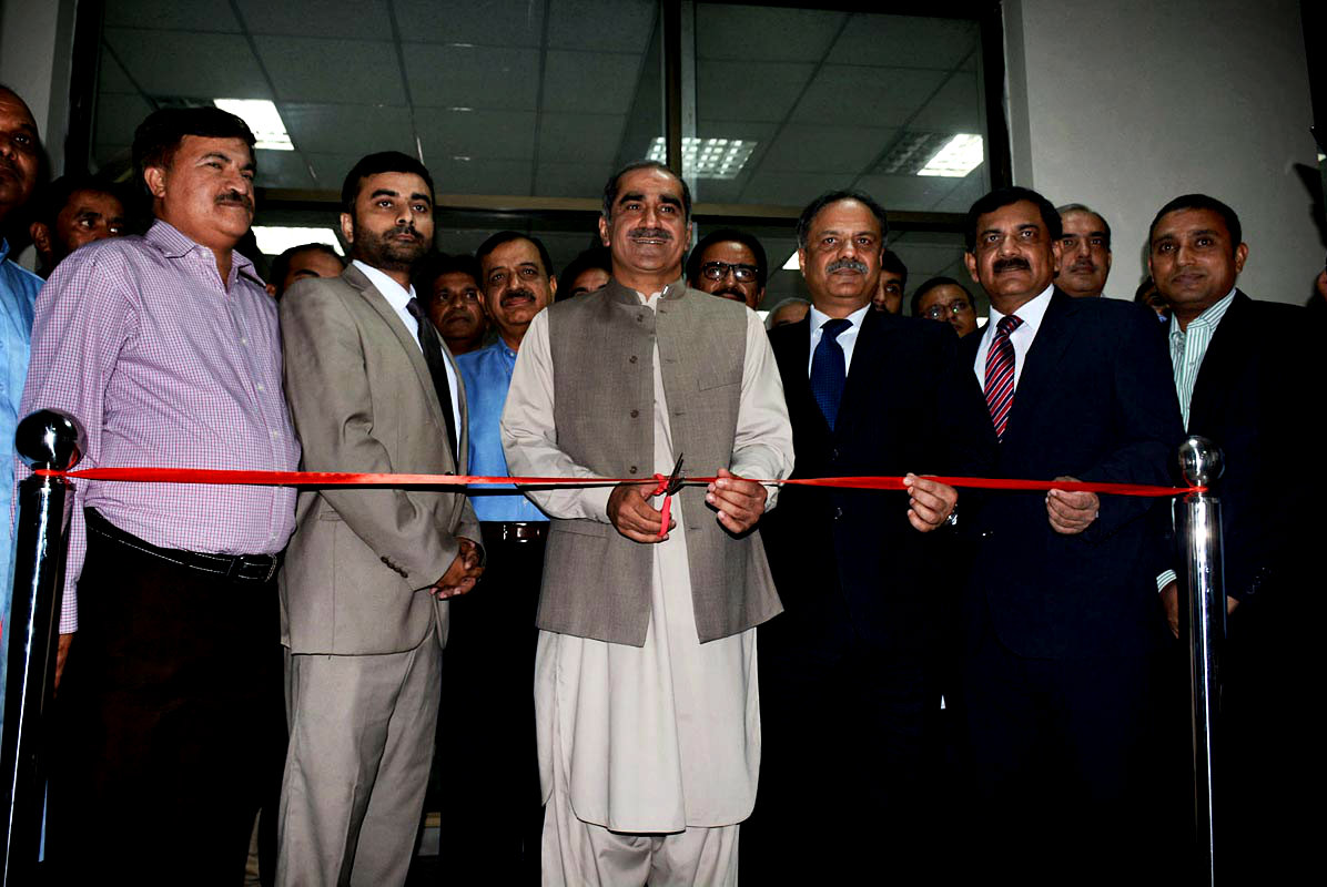 Khawaja Saad Rafique Cutting Ribbon At Launching Of Railway E Ticketing System