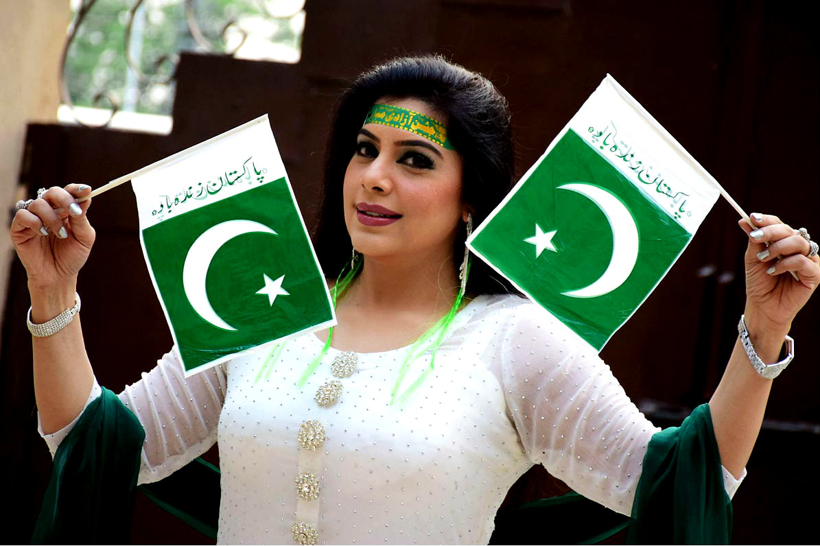 Pakistani Film And Stage Actress Megha Seen Holding National flags