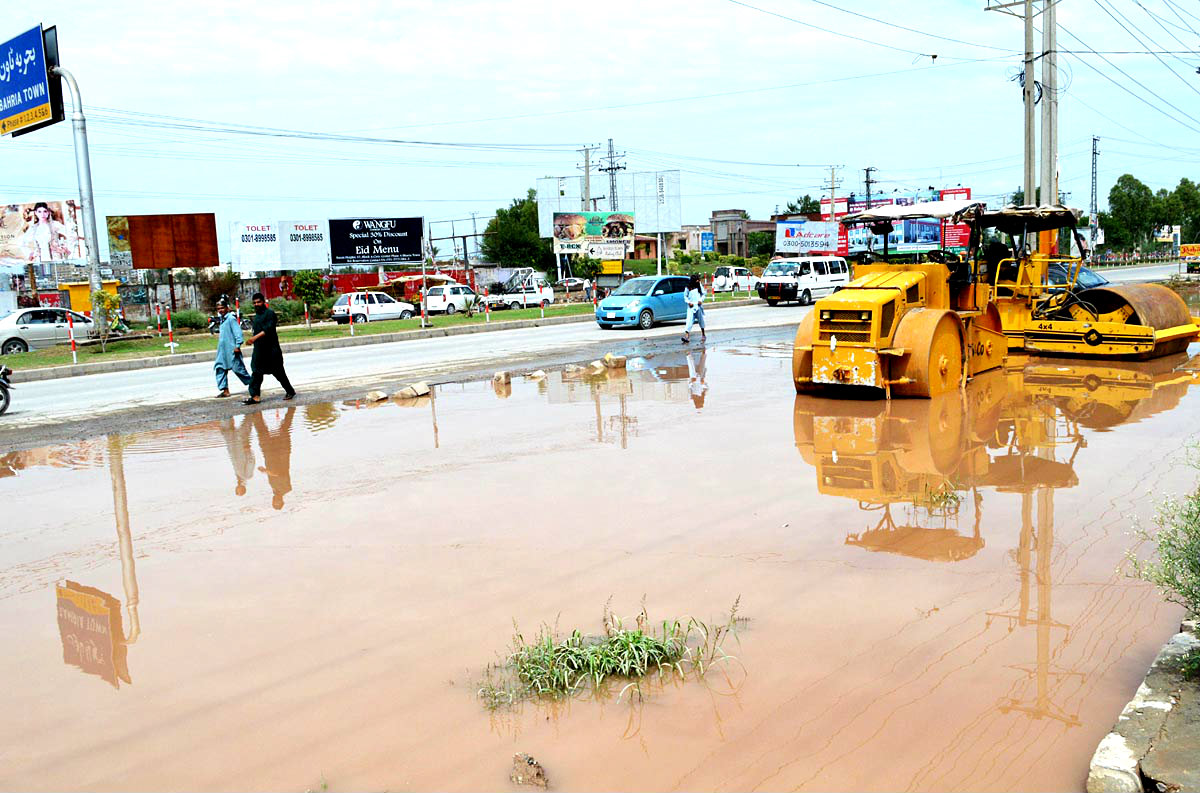 Rawalpindi:A View Of The Rainwater Lodged On GT Road After Heavy Rain