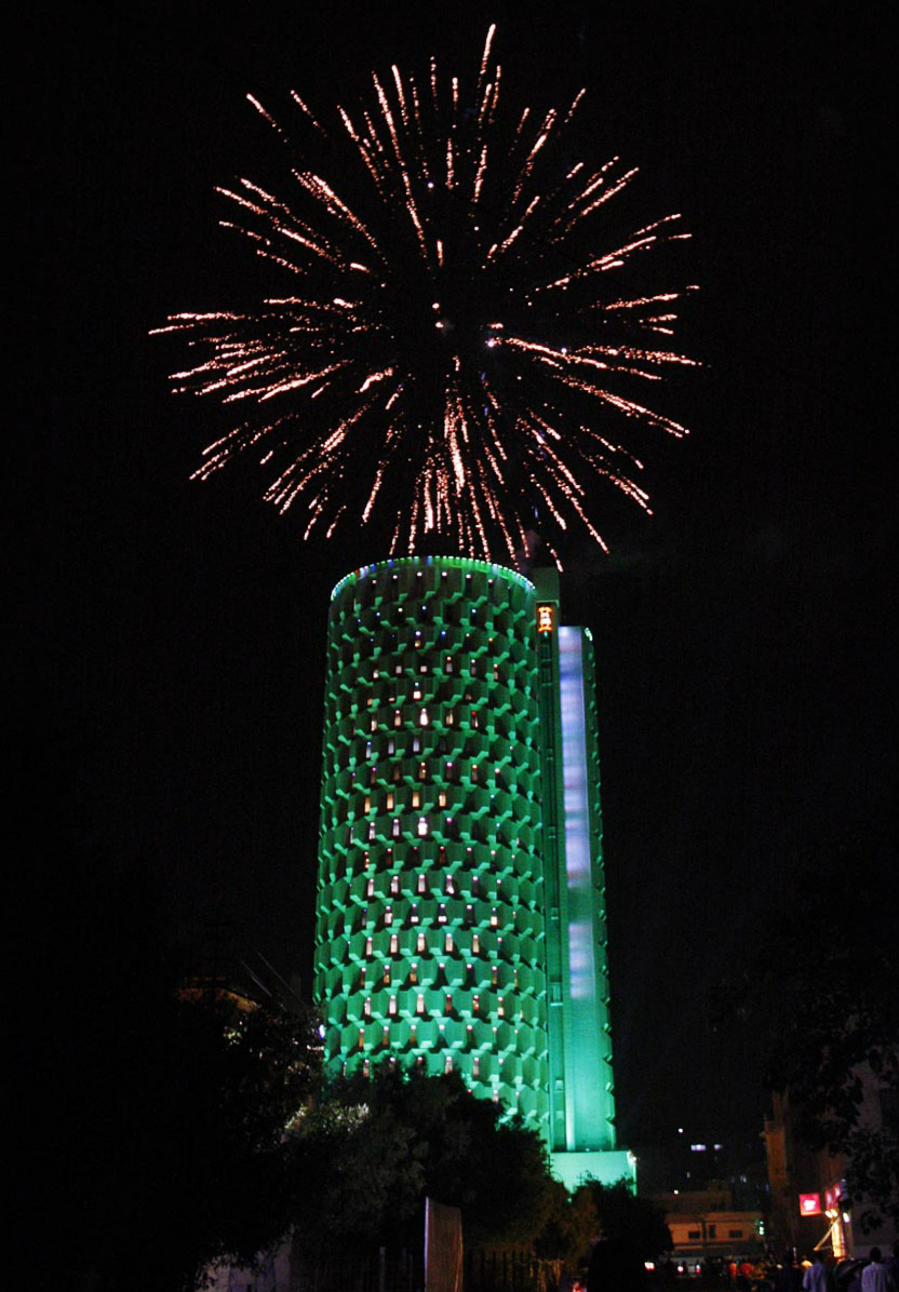 Fireworks Seen Over Habib Bank Plaza During Celebrations Of Completion Of 75 Years